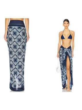 SHANI SHEMER Print Pareo Skirt wrap design Blue Print one size $190msrp